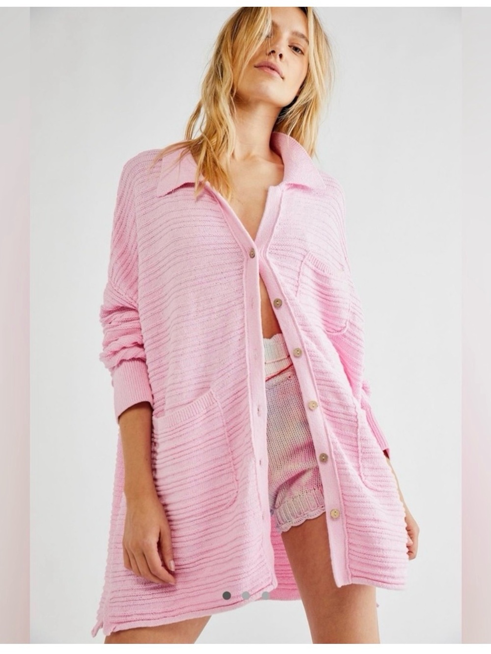 Free People Oversized Pink Ribbed Knit Cardigan - Perfect for Summer